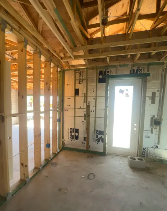 Interior wood framing completed by construction contractor in Sanibel in hurricane Ian re-construction