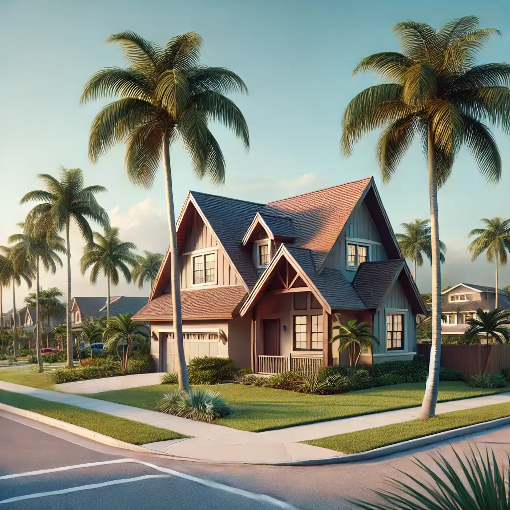 A typical Southwest Florida house with a hip and valley roof.