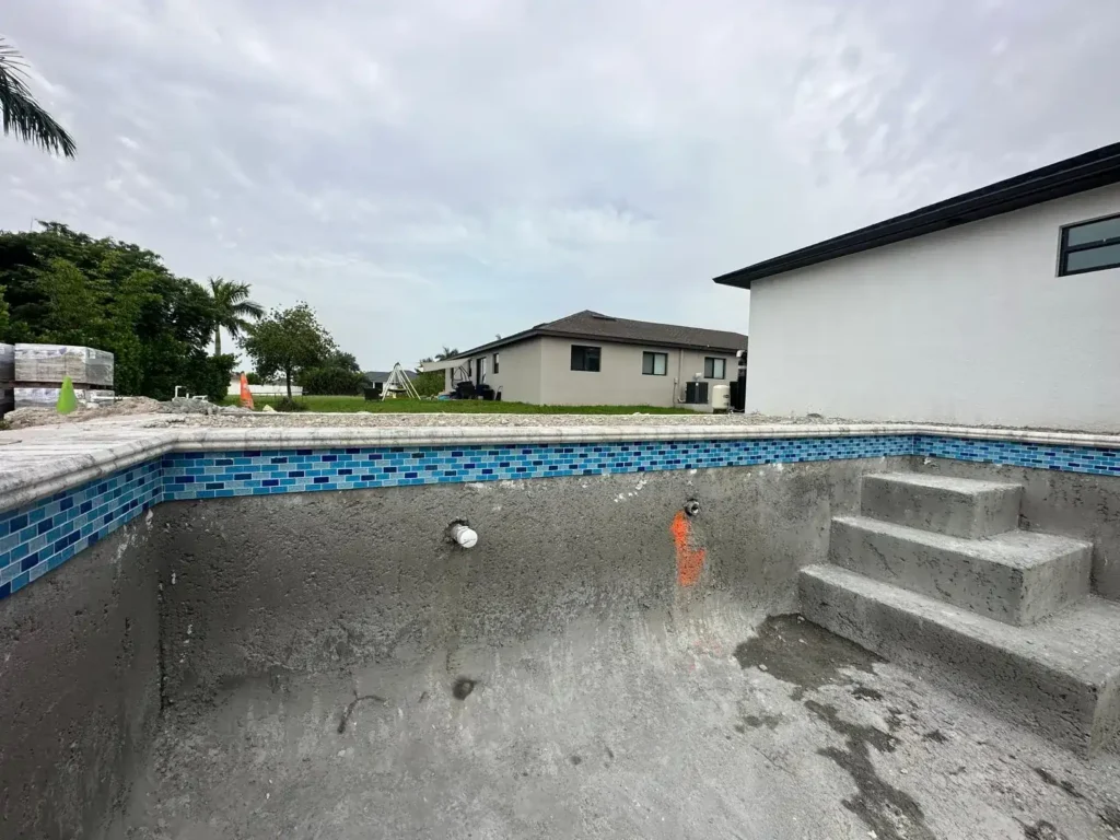 Pool steps under construction.