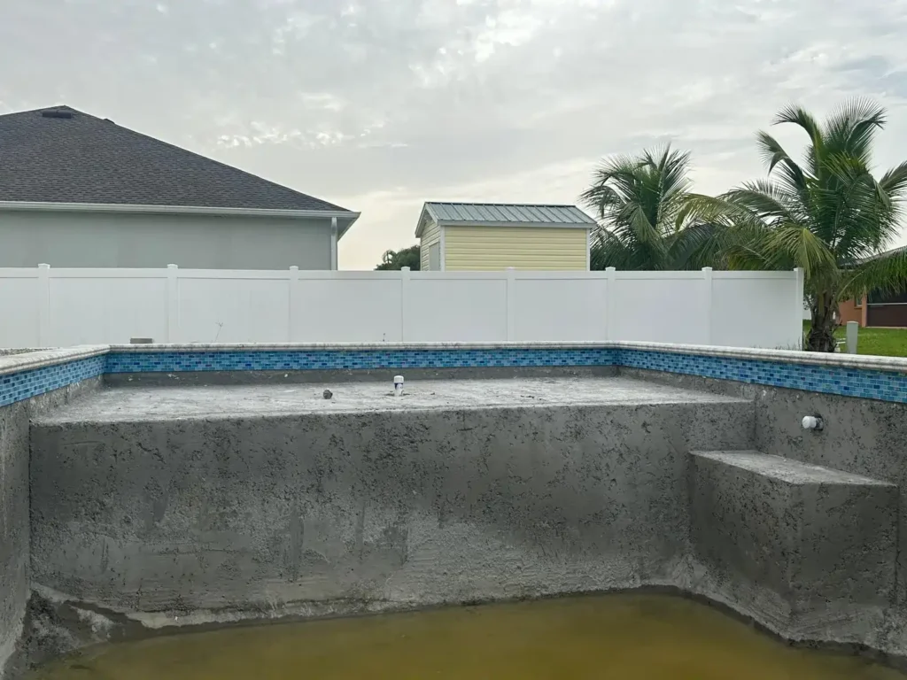 Pool sun shelf under construction.