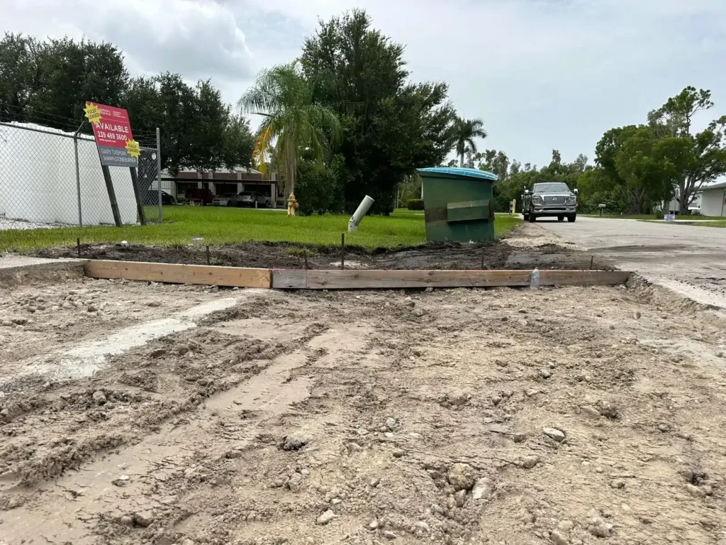 Formwork set up for a concrete driveway over a culvert.