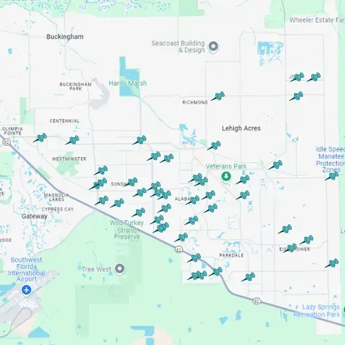 Map showing Tarpon Gulf project locations in Lehigh Acres.