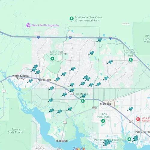 Map showing Tarpon Gulf project locations in North Port.