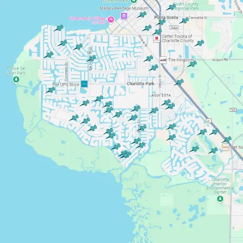 Map showing Tarpon Gulf project locations in Punta Gorda.