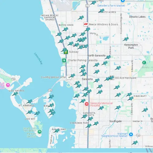 Map showing Tarpon Gulf project locations in Sarasota.