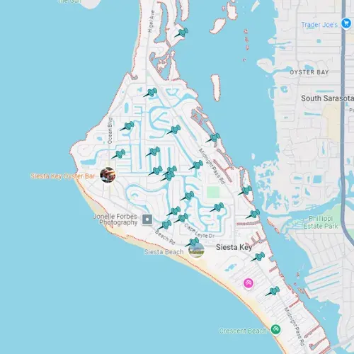 Map showing Tarpon Gulf project locations in Siesta Key.