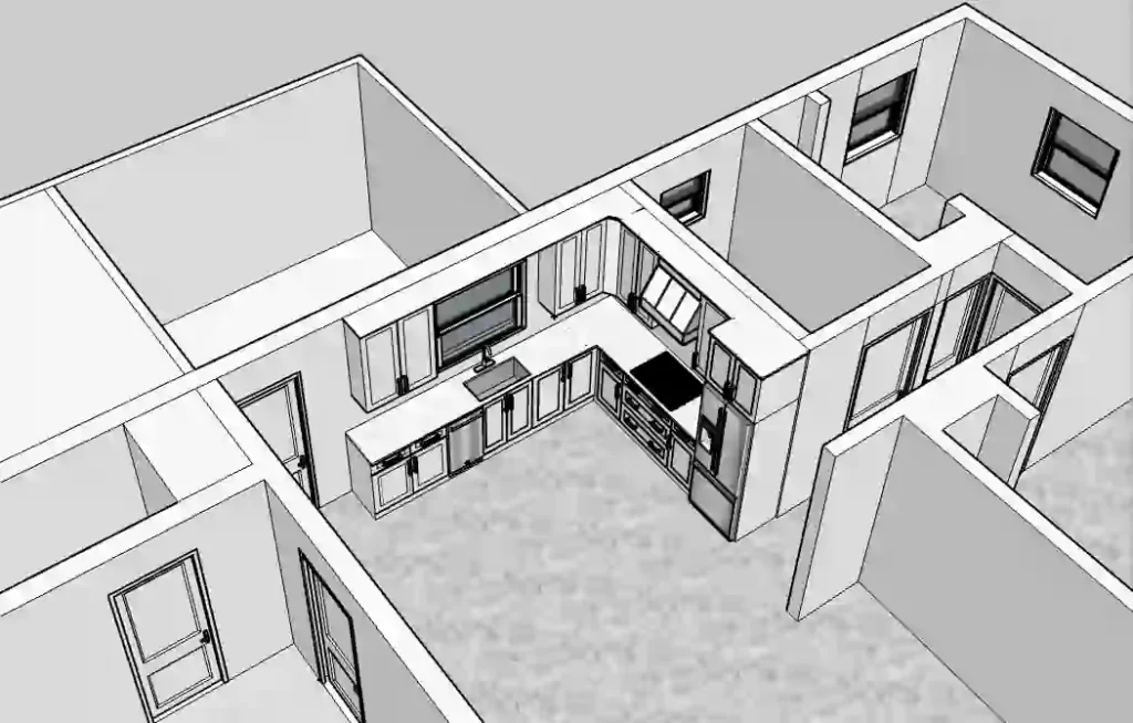 3D design of standardized cabinetry in a kitchen renovation by Tarpon Gulf.